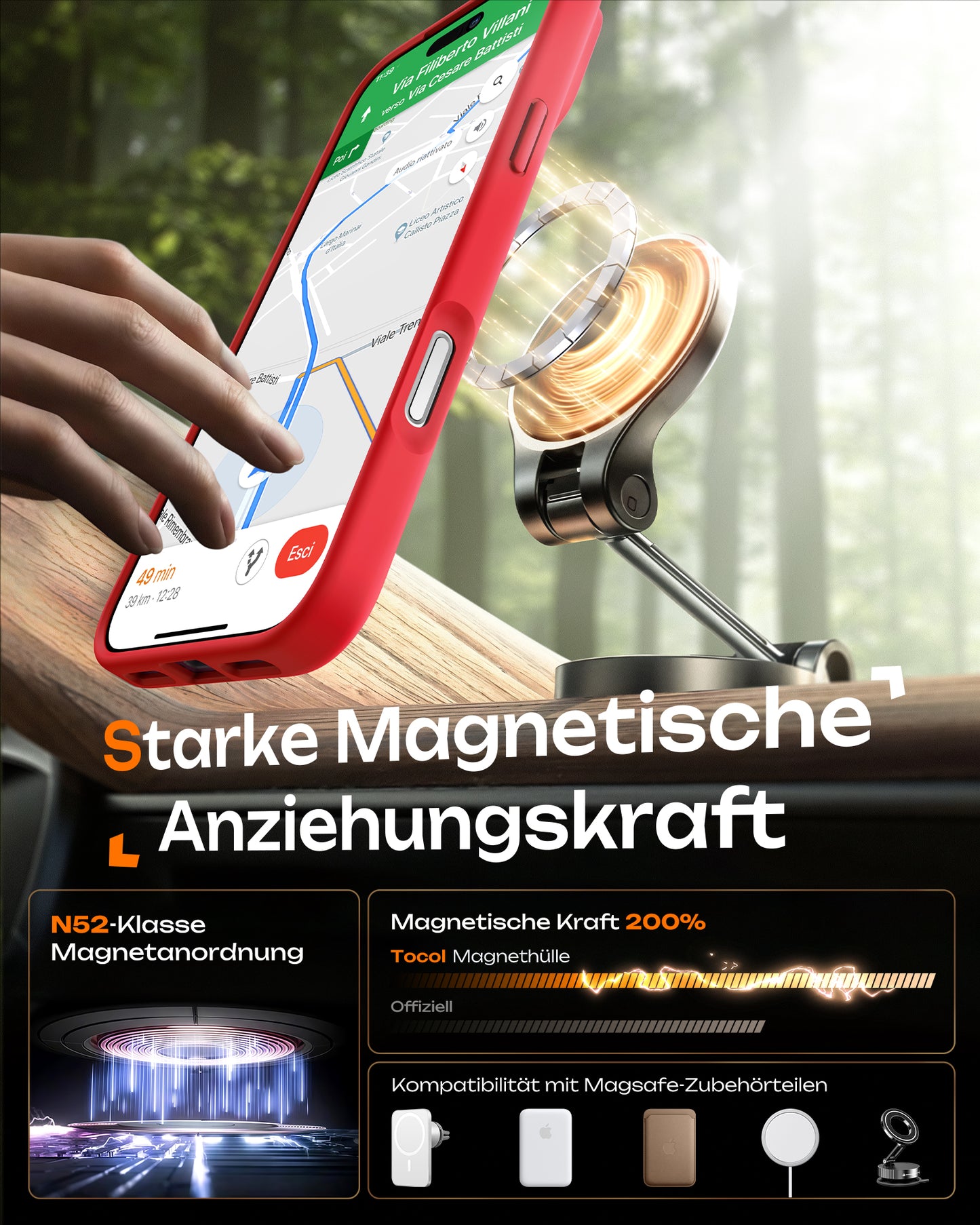 TOCOL Magnetic for iPhone 17 Pro Case 6.3-Inch, Compatible with MagSafe, Full Camera Protection, Built-in Magnetic Ring, Drop Protection Shockproof Slim Translucent Matte Phone Cove