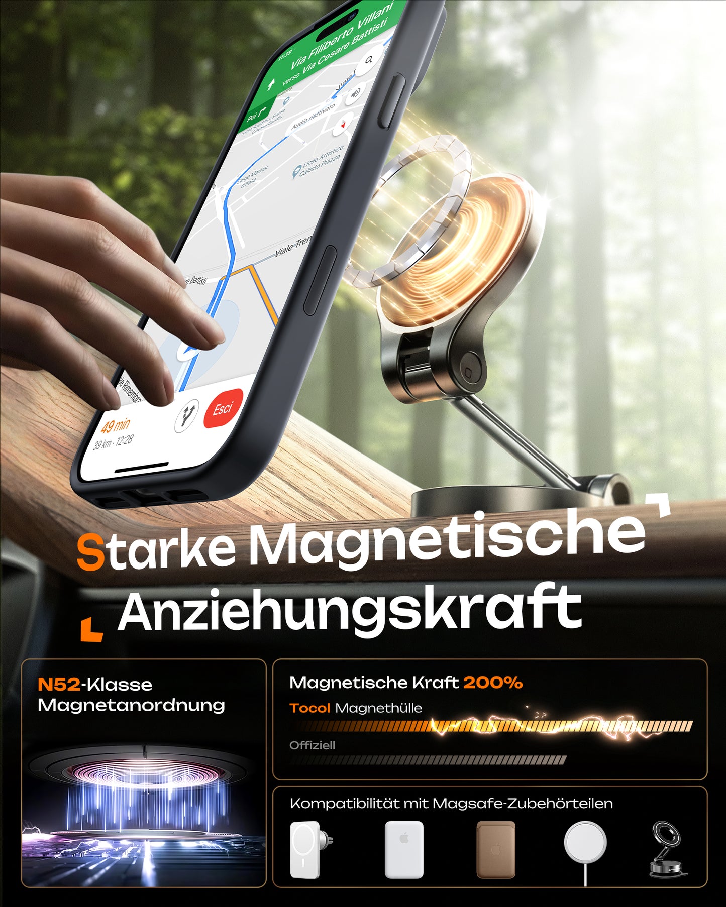 TOCOL Magnetic for iPhone 17 Pro Case 6.3-Inch, Compatible with MagSafe, Full Camera Protection, Built-in Magnetic Ring, Drop Protection Shockproof Slim Translucent Matte Phone Cove