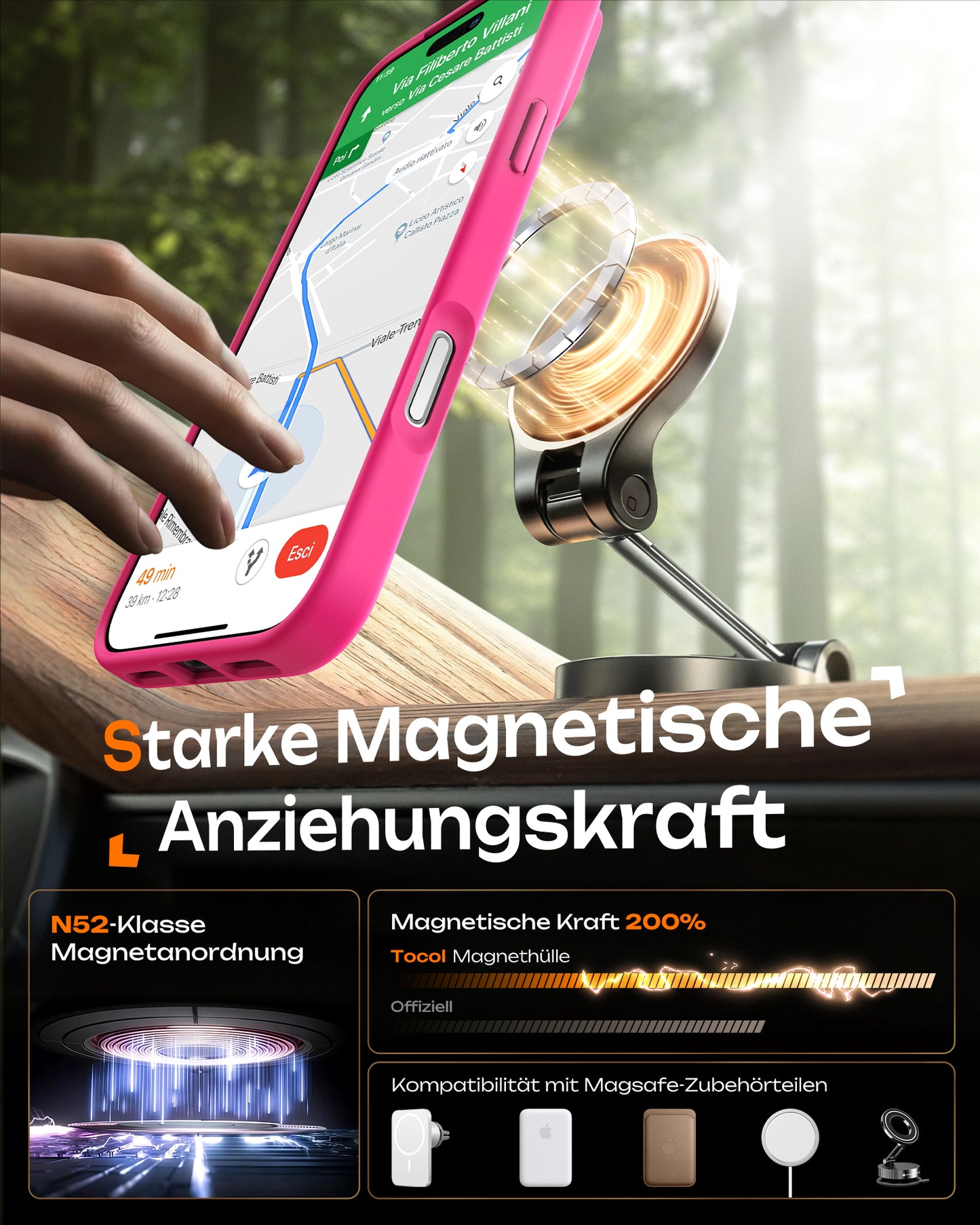 TOCOL Magnetic for iPhone 17 Pro Max Case 6.9-Inch, Compatible with MagSafe, Full Camera Protection, Built-in Magnetic Ring, Drop Protection Shockproof Translucent Matte Phone Cover