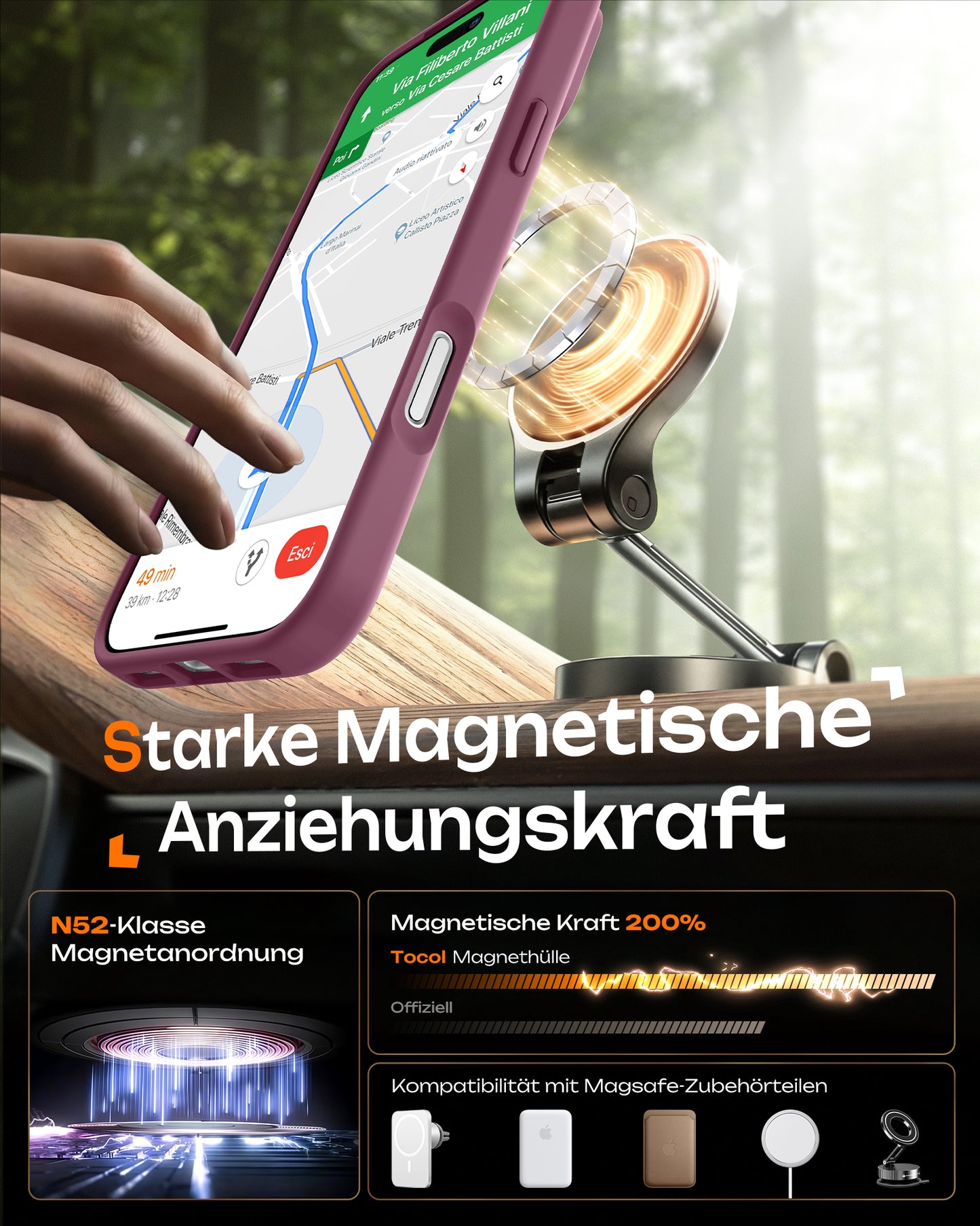 TOCOL Magnetic for iPhone 17 Pro Case 6.3-Inch, Compatible with MagSafe, Full Camera Protection, Built-in Magnetic Ring, Drop Protection Shockproof Slim Translucent Matte Phone Cove