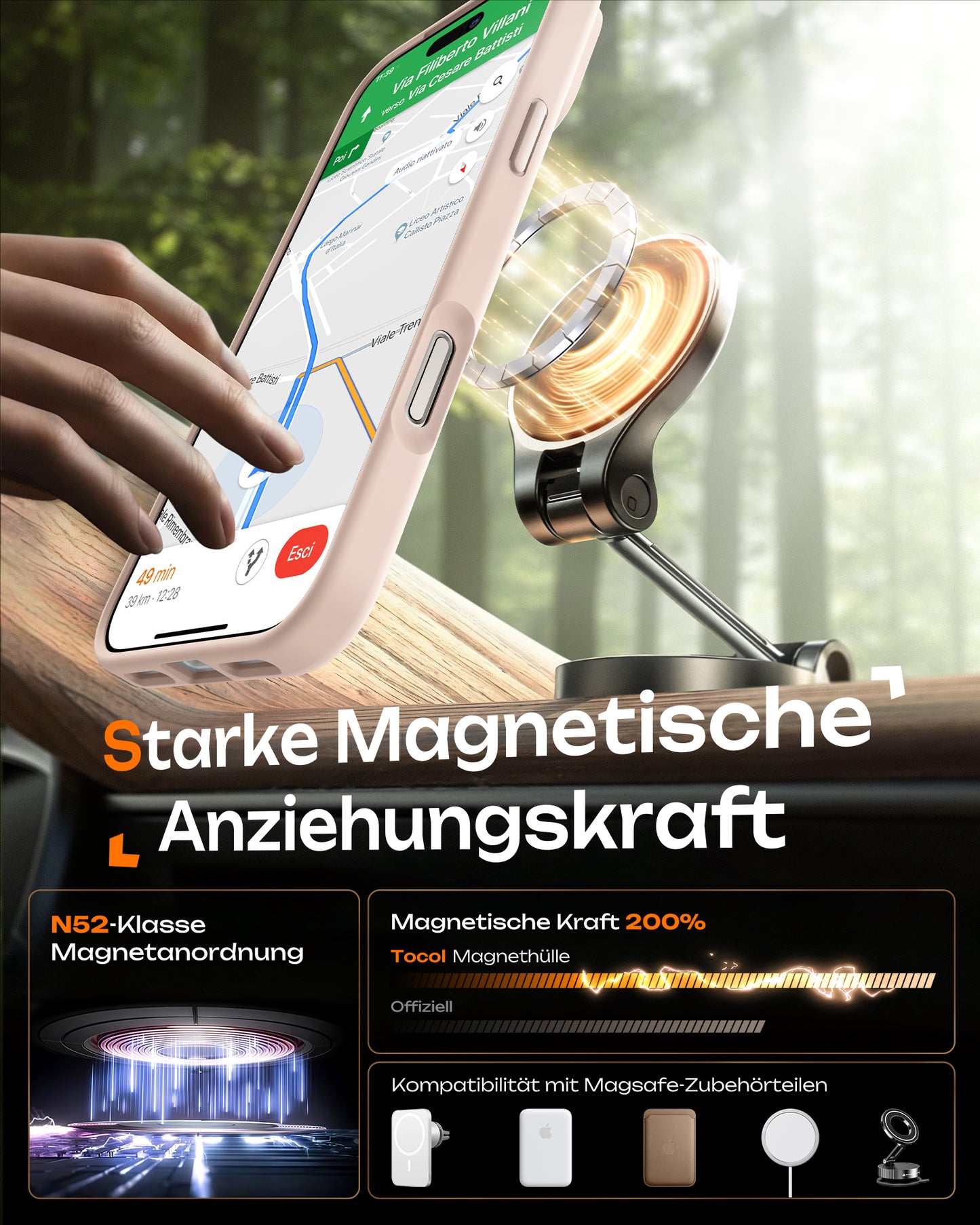 TOCOL Magnetic for iPhone 17 Pro Case 6.3-Inch, Compatible with MagSafe, Full Camera Protection, Built-in Magnetic Ring, Drop Protection Shockproof Slim Translucent Matte Phone Cove