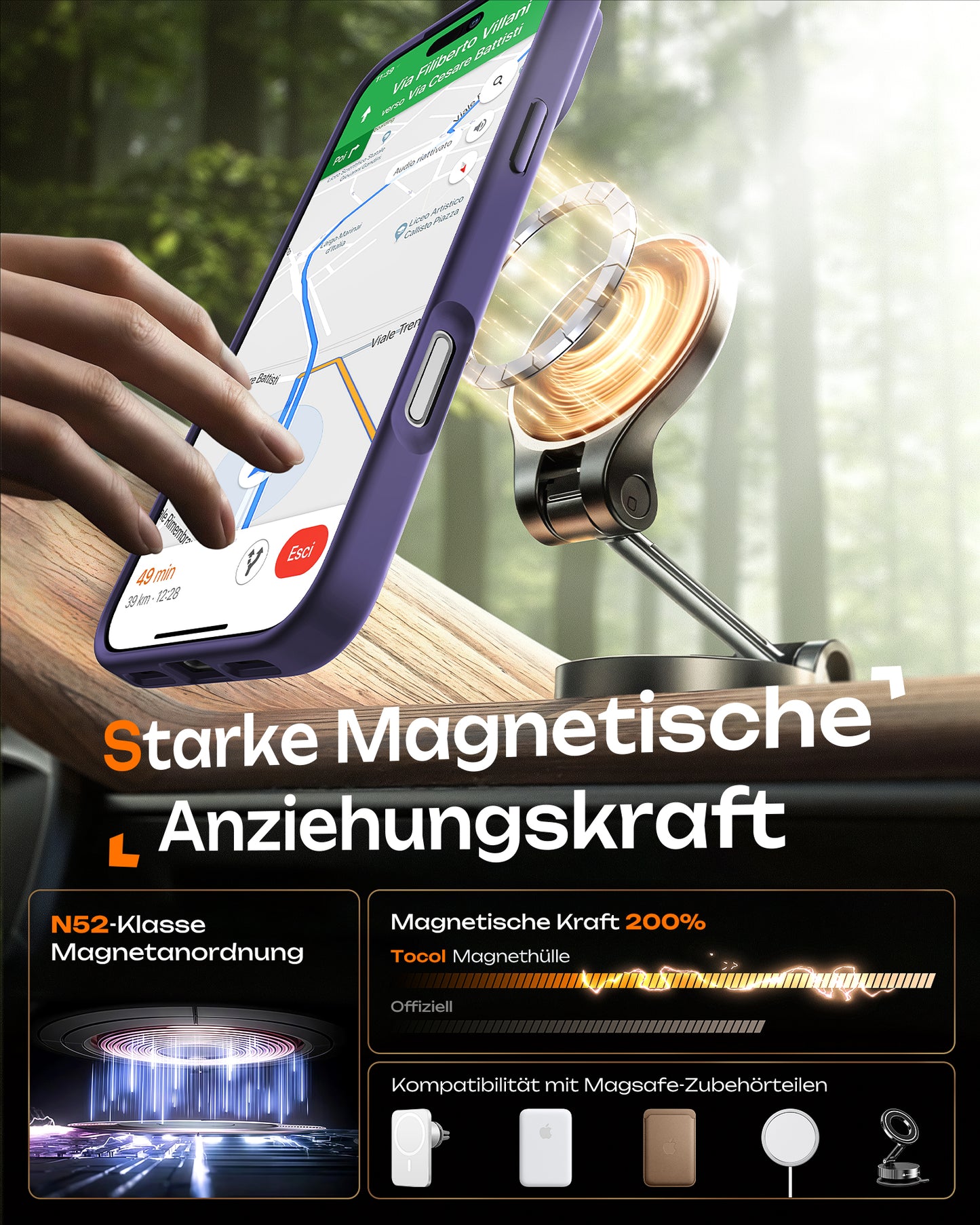 TOCOL Magnetic for iPhone 17 Pro Max Case 6.9-Inch, Compatible with MagSafe, Full Camera Protection, Built-in Magnetic Ring, Drop Protection Shockproof Translucent Matte Phone Cover