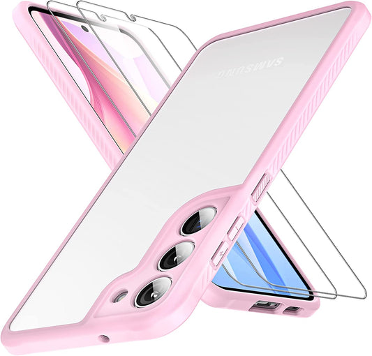 TOCOL 3 in 1 for Samsung Galaxy S23 Case, with 2 Pack Screen Protector [Upgraded Full Camera Protection] [Military Grade Drop Tested] Translucent Matte Hard Back, Non-Slip Case for S23 6.1'', Pink