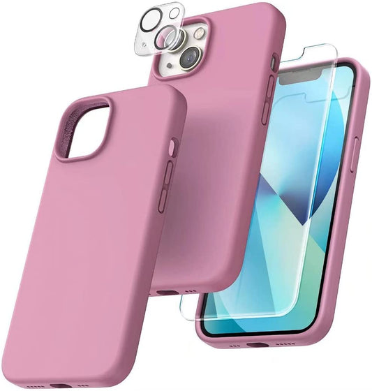 TOCOL [5 in 1] for iPhone 13 Case, with 2 Pack Screen Protector + 2 Pack Camera Lens Protector, Slim Liquid Silicone Phone Case iPhone 13 6.1 Inch, [Anti-Scratch] [Drop Protection],Lilac Purple