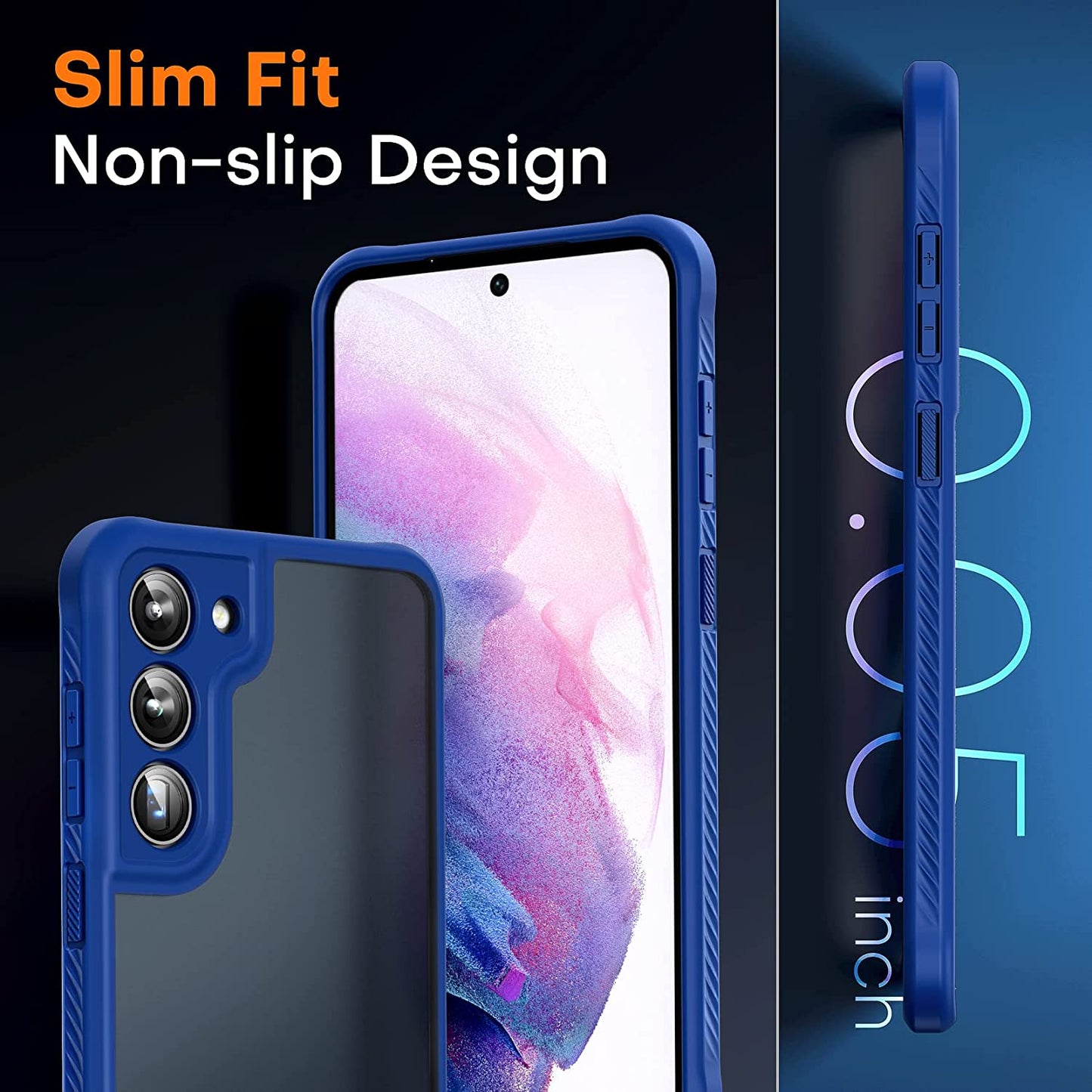 TOCOL 3 in 1 for Samsung Galaxy S23 Plus Case, with 2 Pack Screen Protector [Upgraded Full Camera Protection] [Military Grade Drop Tested] Translucent Matte Back, Non-Slip Cover for S23+ 6.6'', Blue