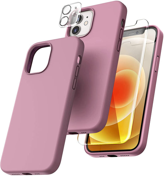 TOCOL [5 in 1] iPhone 12/12 Pro Case for Women, with 2 Pack Screen Protector + 2 Pack Camera Lens Protector, Silicone Shockproof Phone Case [Anti-Scratch] [Drop Protection], Lilac Purple
