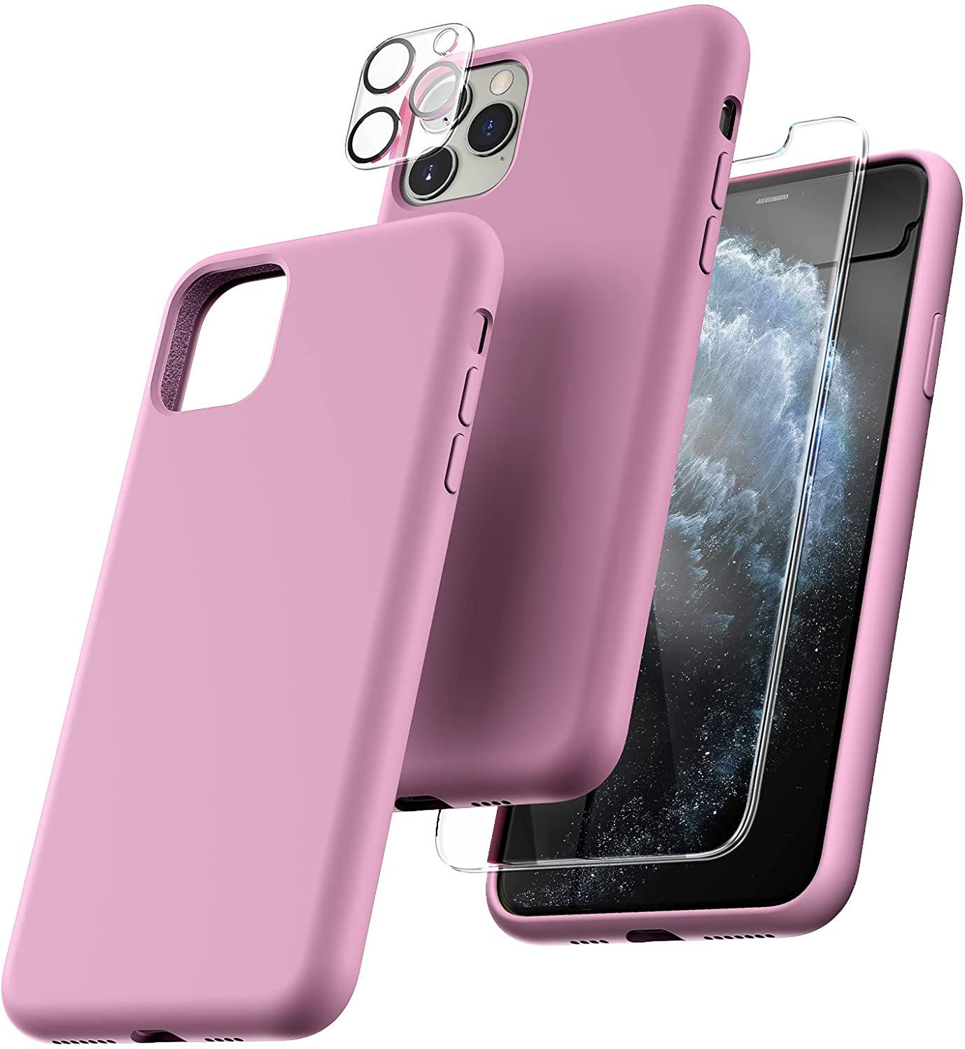 TOCOL [5 in 1] for iPhone 11 Pro Max Cases, with 2 Pack Screen Protector + 2 Pack Camera Lens Protector, Liquid Silicone Slim Shockproof Phone Case [Anti-Scratch] [Drop Protection] 6.5'', Lilac Purple